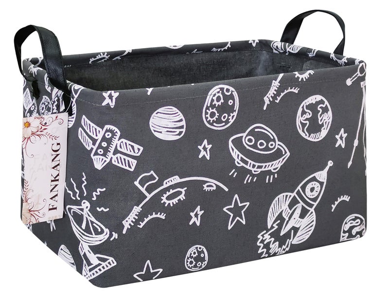 FANKANG Storage Basket,Nursery Hamper Canvas Laundry Basket Foldable with Waterproof PE Coating Storage, Office, Bedroom, Clothes,Toys (Rec-Space Planet) - Image 1