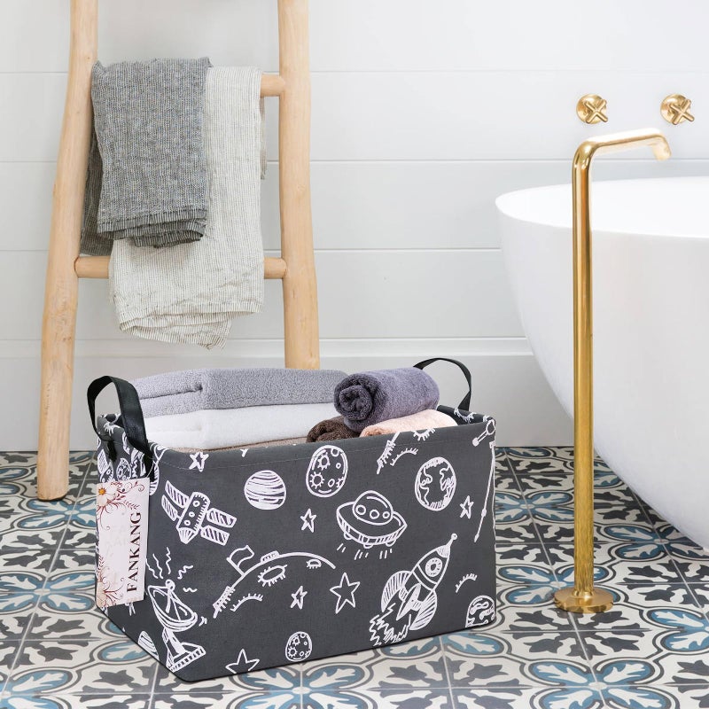 FANKANG Storage Basket,Nursery Hamper Canvas Laundry Basket Foldable with Waterproof PE Coating Storage, Office, Bedroom, Clothes,Toys (Rec-Space Planet) - Image 4