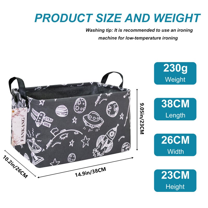FANKANG Storage Basket,Nursery Hamper Canvas Laundry Basket Foldable with Waterproof PE Coating Storage, Office, Bedroom, Clothes,Toys (Rec-Space Planet) - Image 2