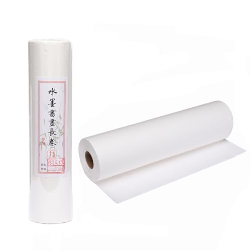 MEGREZ Roll Pack Thicken Calligraphy Paper for Practice Chinese Japanese, 35cm x 100m(13.8in x 328ft), Half Raw Ripe, White - Image 1