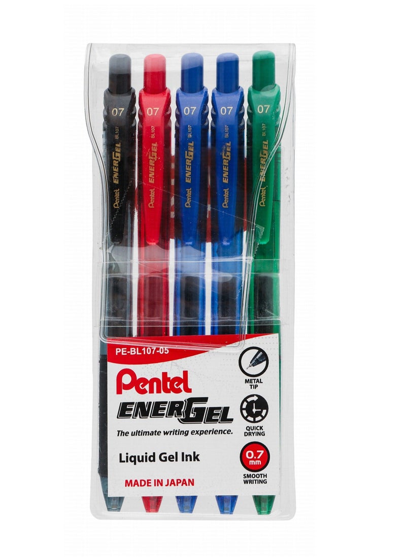 Pentel - 5-Piece Energel Gel Ink Pen 0.7mm Tip Multicolour - Image 1
