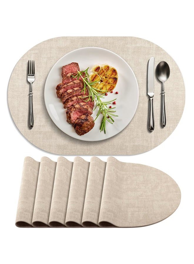 BARTHKIT Placemats for Dining Table Set of 6 Non-Slip, Heat Resistant Oval Leather Placemat Double Layer, Waterproof Table Mats Easy to Clean for Kitchen Dining Room Coffee Office Table, Beige - Image 1