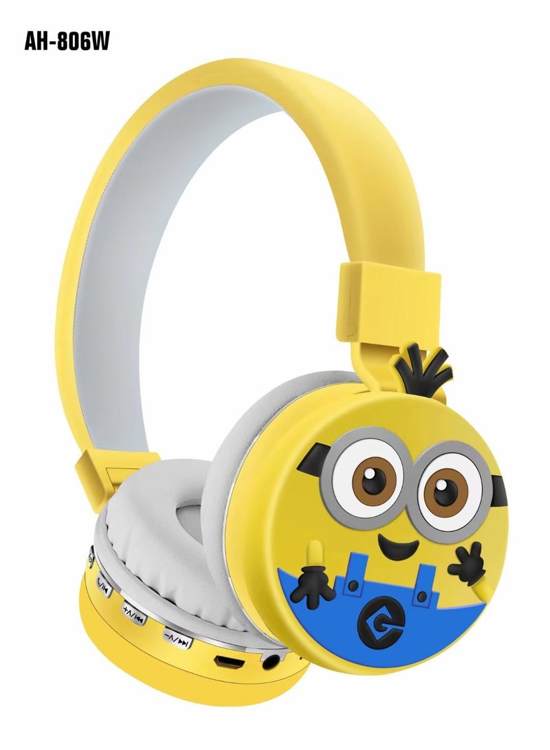 AirYoung Minions Kids Wireless On Ear Headphones, Kids Bluetooth Headphones,  Ear Bluetooth Headphones with Microphone, TF Card, Kids Minions Headphones for Teens, Boys, Girls, School, Mobile Phones, Tablets,Comfortable Fit for Gaming, Music & Travel - Image 2