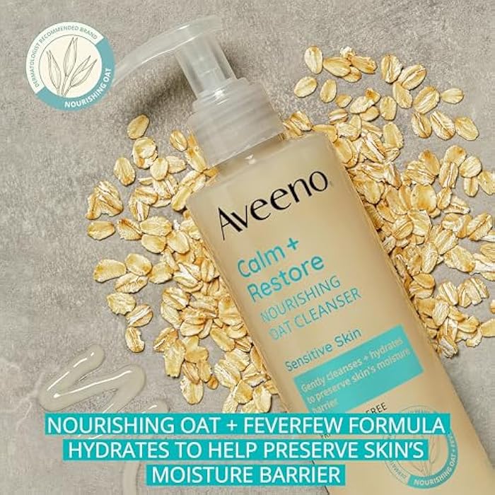 Aveeno Calm + Restore Facial Cleanser for Sensitive Skin, Hydrating Gentle Milky Face Cleanser with Nourishing Oat and Feverfew, Hypoallergenic Formula, Fragrance Free, 7.8 fl oz - Image 3