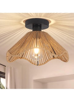 Ganeed Boho Rattan Ceiling Light, 30.5cm Vintage Rattan Ceiling Lamp Fixture with Handwoven Shade, E27 60W Chandelier for Dining Room, Bedroom, Hallway  - Image 1