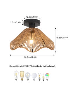 Ganeed Boho Rattan Ceiling Light, 30.5cm Vintage Rattan Ceiling Lamp Fixture with Handwoven Shade, E27 60W Chandelier for Dining Room, Bedroom, Hallway  - Image 3