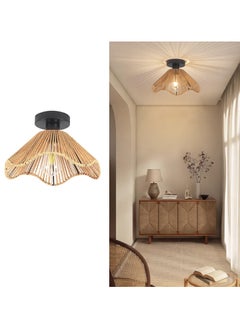 Ganeed Boho Rattan Ceiling Light, 30.5cm Vintage Rattan Ceiling Lamp Fixture with Handwoven Shade, E27 60W Chandelier for Dining Room, Bedroom, Hallway  - Image 2