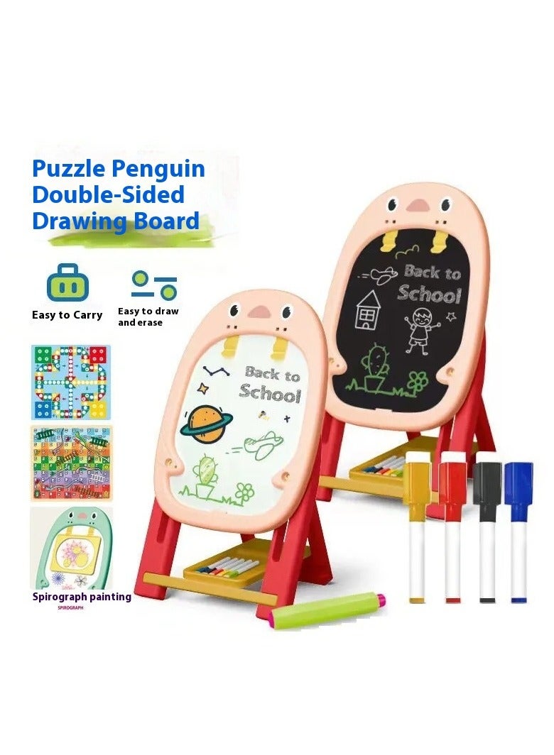 AiQi Kids Double-Sided Magnetic Art Easel | Adjustable Standing Drawing Board | Stable Triangle Structure | Includes Full Accessory Set (Chalk, 5 Markers, Magnets, Game Papers, Chess Pieces & More) | Perfect for Home Learning & Play - Image 1