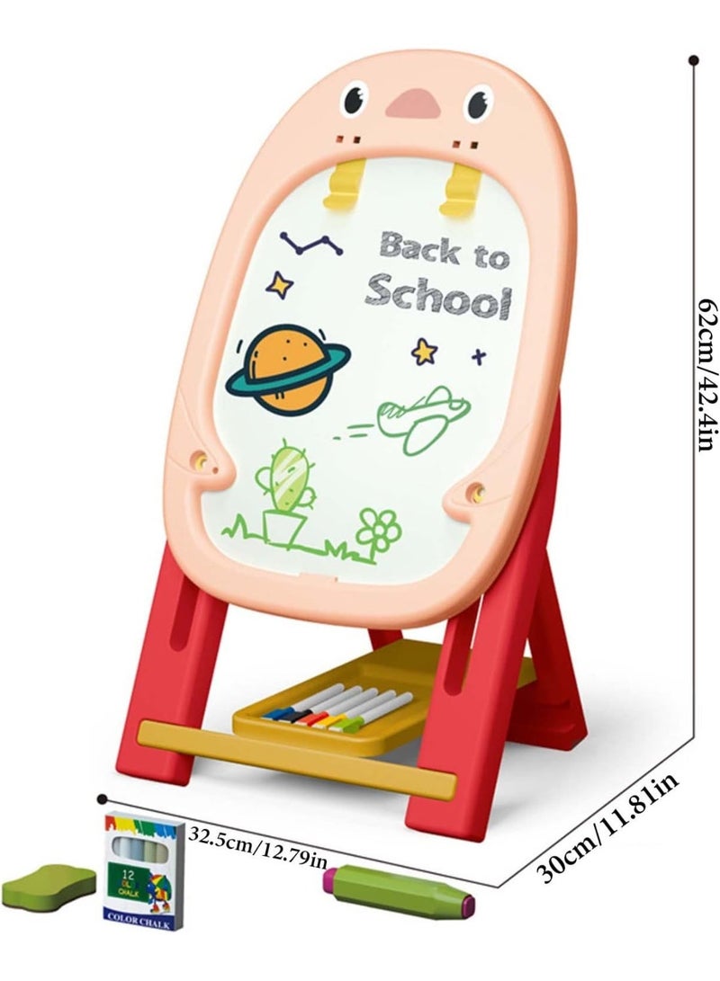 AiQi Kids Double-Sided Magnetic Art Easel | Adjustable Standing Drawing Board | Stable Triangle Structure | Includes Full Accessory Set (Chalk, 5 Markers, Magnets, Game Papers, Chess Pieces & More) | Perfect for Home Learning & Play - Image 3