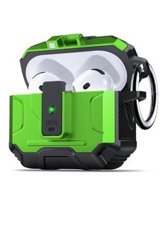 حافظة غطاء سماعة الأذن لأجهزة Airpods الجيل الرابع، حافظة صلبة لحماية الجسم بالكامل من الصدمات من الدرجة العسكرية، تدعم الشحن اللاسلكي مع سلسلة مفاتيح، غطاء مغناطيسي، مصباح LED أمامي مرئي، أسود/أخضر