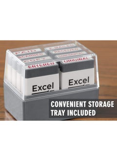 ExcelMark Mini Office Message Rubber Stamp Set - Red Ink - Storage Tray Included  - Image 2