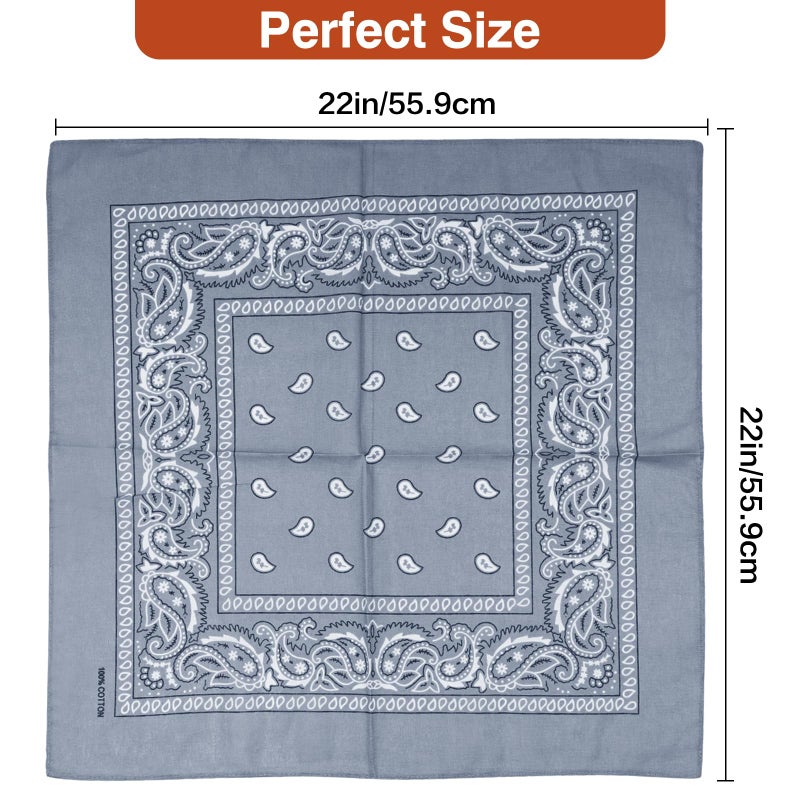 Raylarnia Bandana Multi-Purpose 100% Cotton Headbands for Women, 22 inch Paisley Cowboy Bandanas for Men - Image 3