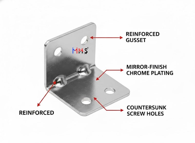MHS Heavy-Duty L Metal Brackets – Silver Finish Corner Brace – Right Angle Support for Wood Shelves, Cabinets, and Furniture (12, 40 X 25 X 25) - Image 2