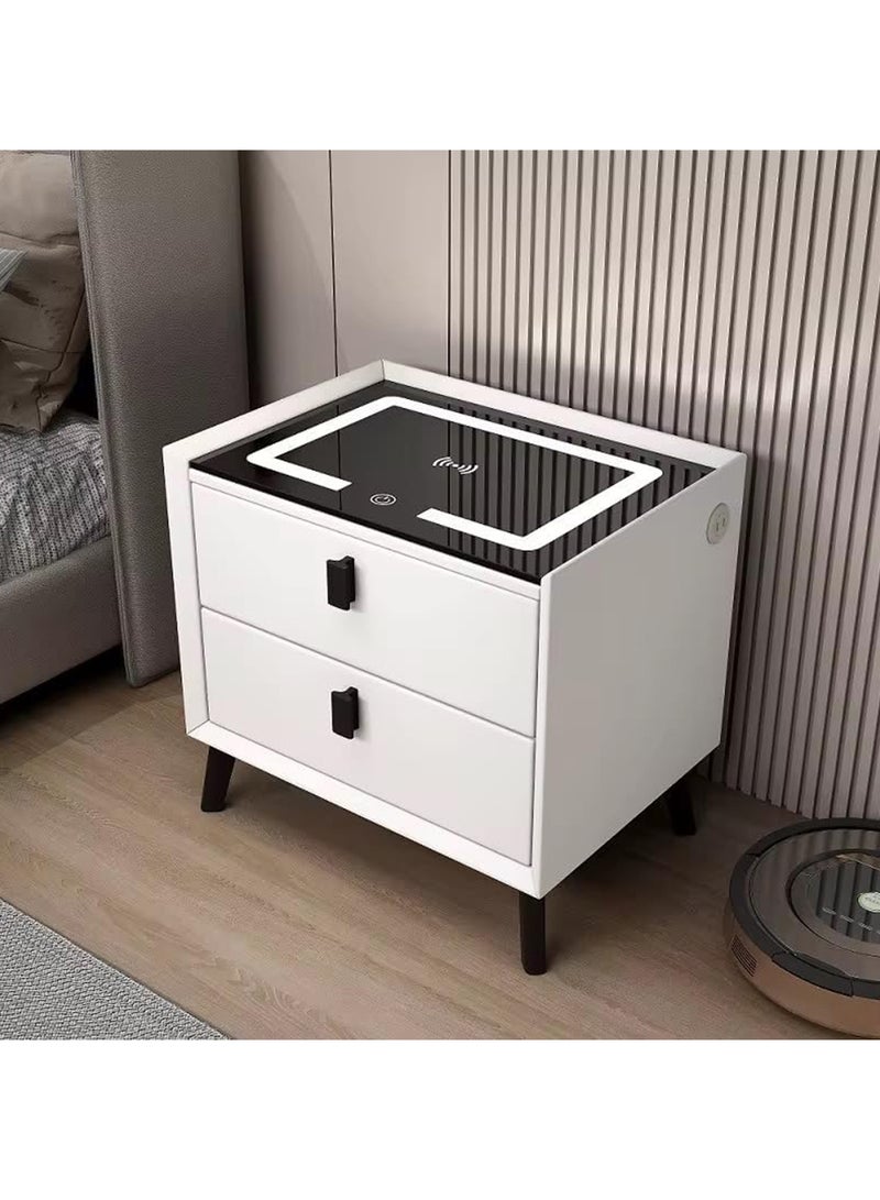 MONOGUE Smart side Table Nightstand with 2 Drawers  with Adjustable LED Lights Bedside Table for Bedroom Living Room Tempered Glass Tabletop - Image 1