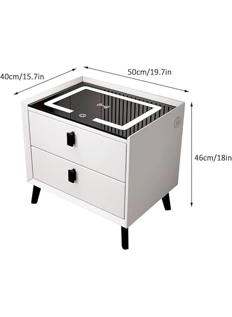 MONOGUE Smart side Table Nightstand with 2 Drawers  with Adjustable LED Lights Bedside Table for Bedroom Living Room Tempered Glass Tabletop - Image 2