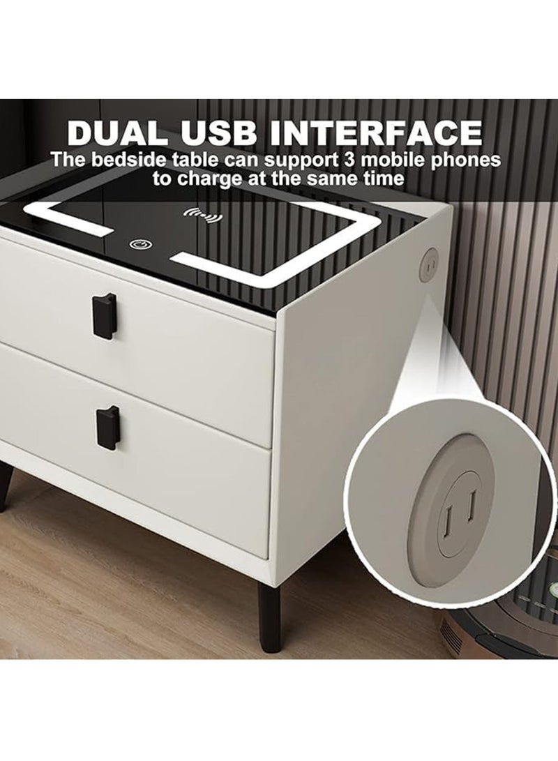 MONOGUE Smart side Table Nightstand with 2 Drawers  with Adjustable LED Lights Bedside Table for Bedroom Living Room Tempered Glass Tabletop - Image 5