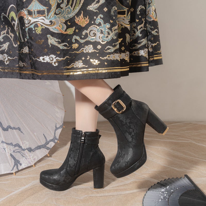 Supply Thick Bottom High Heel Women'S Boots 33-47 Size All-Match Low Boots - Image 2