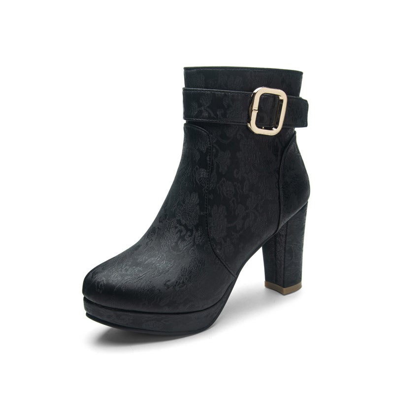 Supply Thick Bottom High Heel Women'S Boots 33-47 Size All-Match Low Boots - Image 1