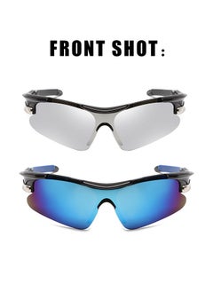 Captaintech 2 Pcs Outdoor Sports UV Protection Half Frame Sunglasses, UV400 Polarized Cycling safety Sports Sunglasses, Windproof Goggles for Baseball Golf (Silver+Blue)  - Image 5