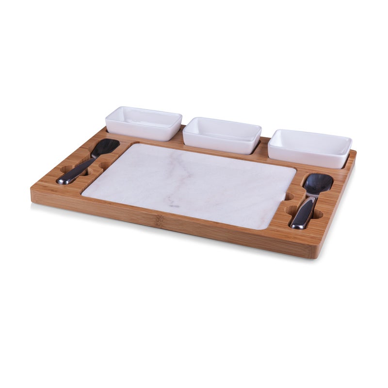TOSCANA  a Picnic Time brand Parlor Ice Cream Mixing Set Ice Cream Mixing Kit with Marble Ice Cream Slab and Mixing Spades Bamboo  Marble