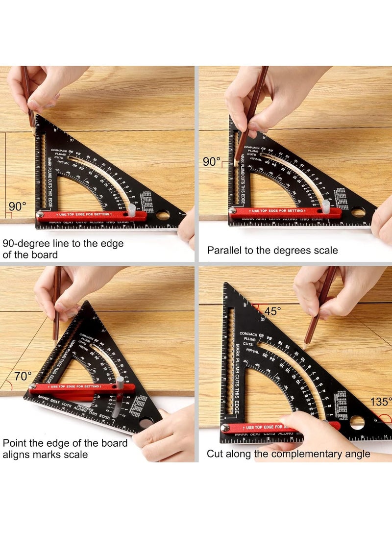 SOLARAE 7 Inch Carpenter Square Set - Adjustable Aluminium Combination Square, Woodworking Framing Tool - Metal Carpentry Triangle Ruler for Accurate Layout - Image 3