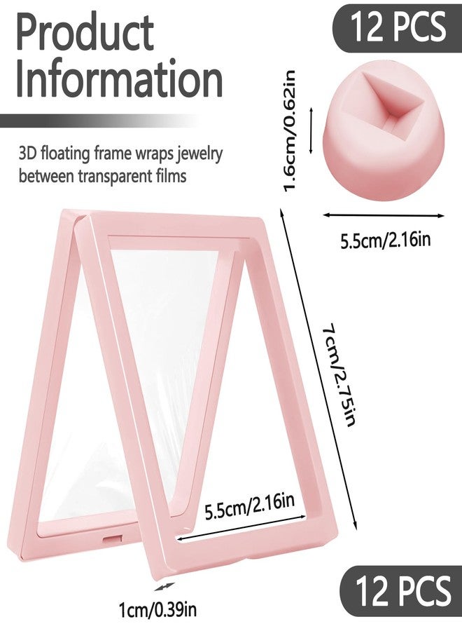 BangBoom 12 Pieces 2.7" x 2.7" 3D Floating Frame Display Case, Clear PE Film Jewelry Box with 12 Round Bases, Reusable Coin Display Stand for Collectibles Seashell Rock Collection (Pink) - Image 2
