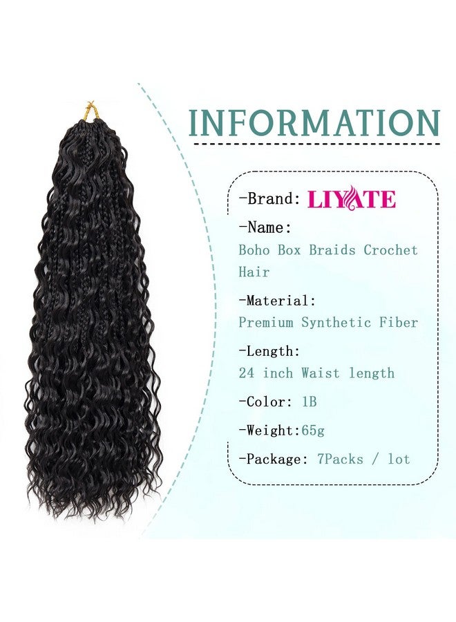 Liyate Goddess Box Braids Crochet Hair For Women 24 Inch 7 Packs Black Bohemian Crochet Braids With Curly Ends Boho Box Braid Crochet Braiding Hair Extensions, 1B - Image 2