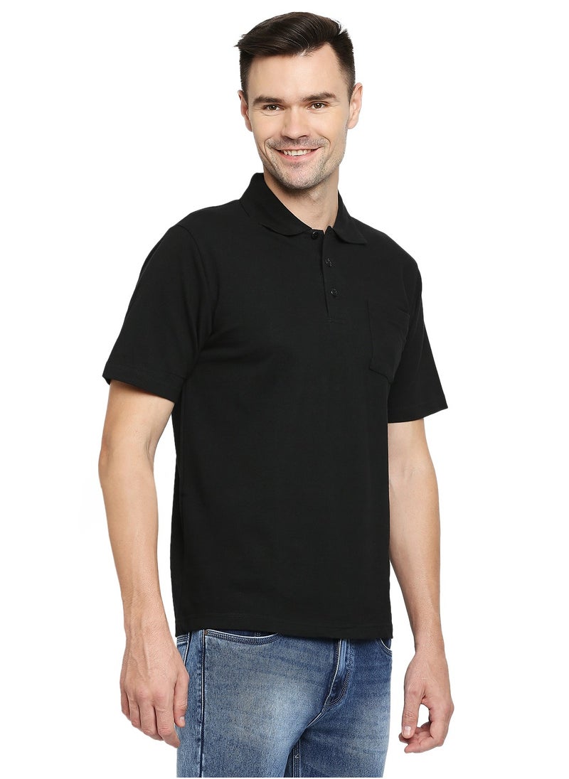 BYC MEN'S COTTON POLO T-SHIRT WITH POCKET - BLACK  - Image 4