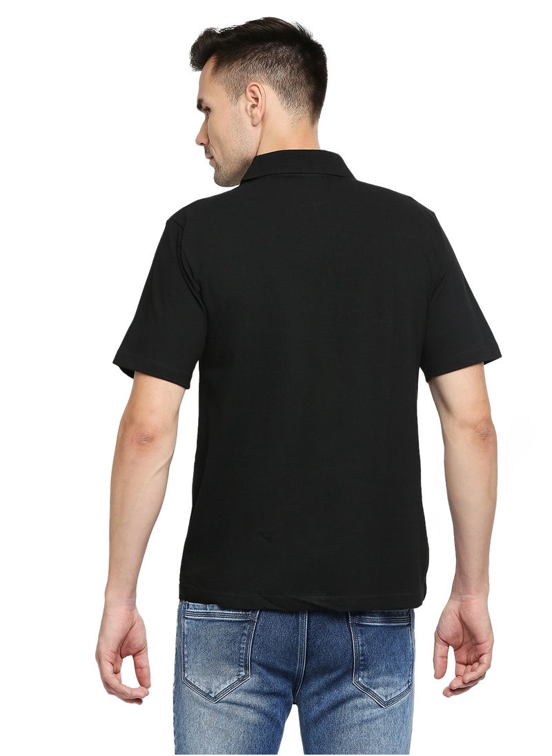BYC MEN'S COTTON POLO T-SHIRT WITH POCKET - BLACK  - Image 5
