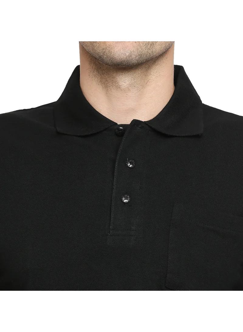 BYC MEN'S COTTON POLO T-SHIRT WITH POCKET - BLACK