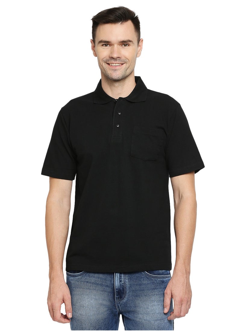 BYC MEN'S COTTON POLO T-SHIRT WITH POCKET - BLACK  - Image 2
