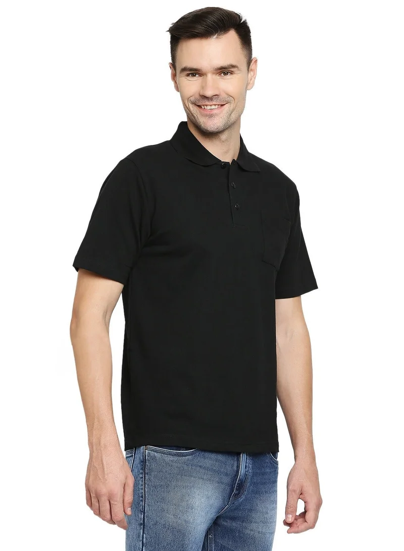 بي واي سي تيشيرت بولو قطن رجالي بجيوب - أسود