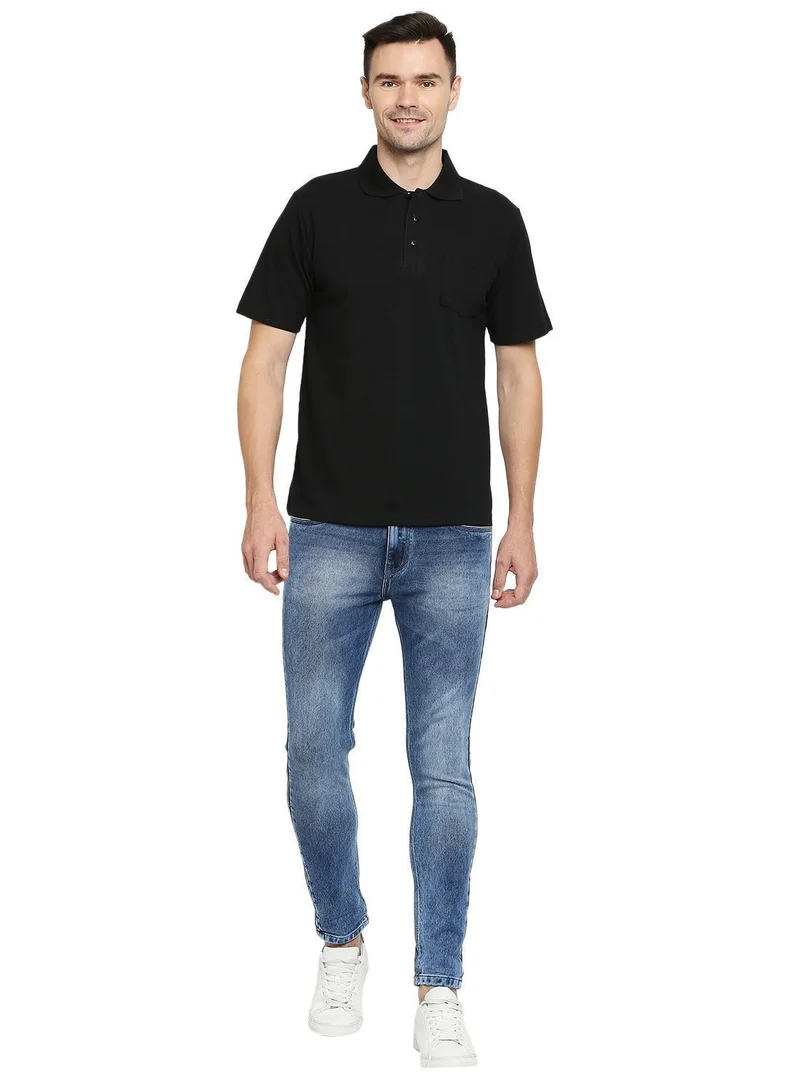 BYC MEN'S COTTON POLO T-SHIRT WITH POCKET - BLACK