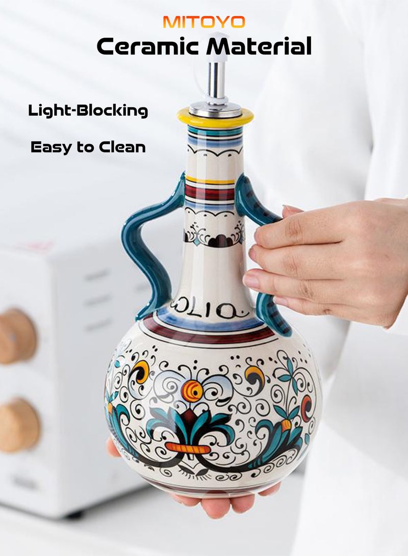 MITOYO Ceramic Oil Bottle - Universal Spice Container - Oil Dispenser Suitable for Olive Oil, Soy Sauce, Vinegar, and Water - Kitchen Cooking Tool - 18oz - Image 2