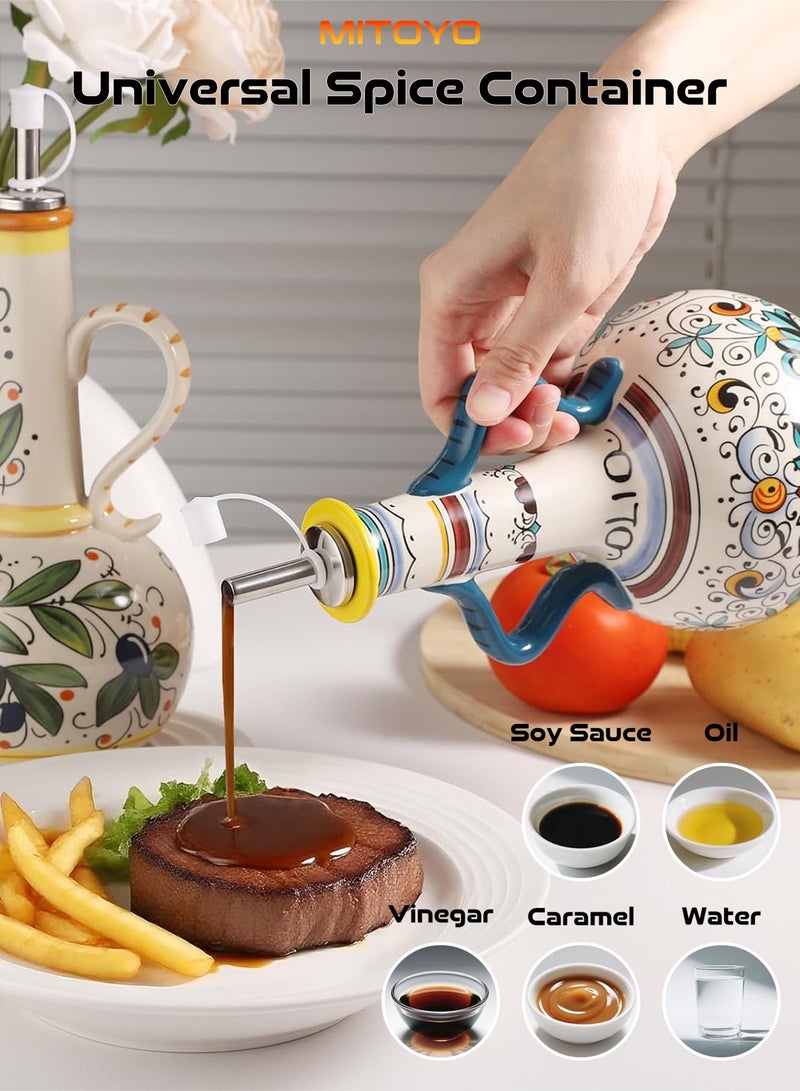 MITOYO Ceramic Oil Bottle - Universal Spice Container - Oil Dispenser Suitable for Olive Oil, Soy Sauce, Vinegar, and Water - Kitchen Cooking Tool - 18oz - Image 3