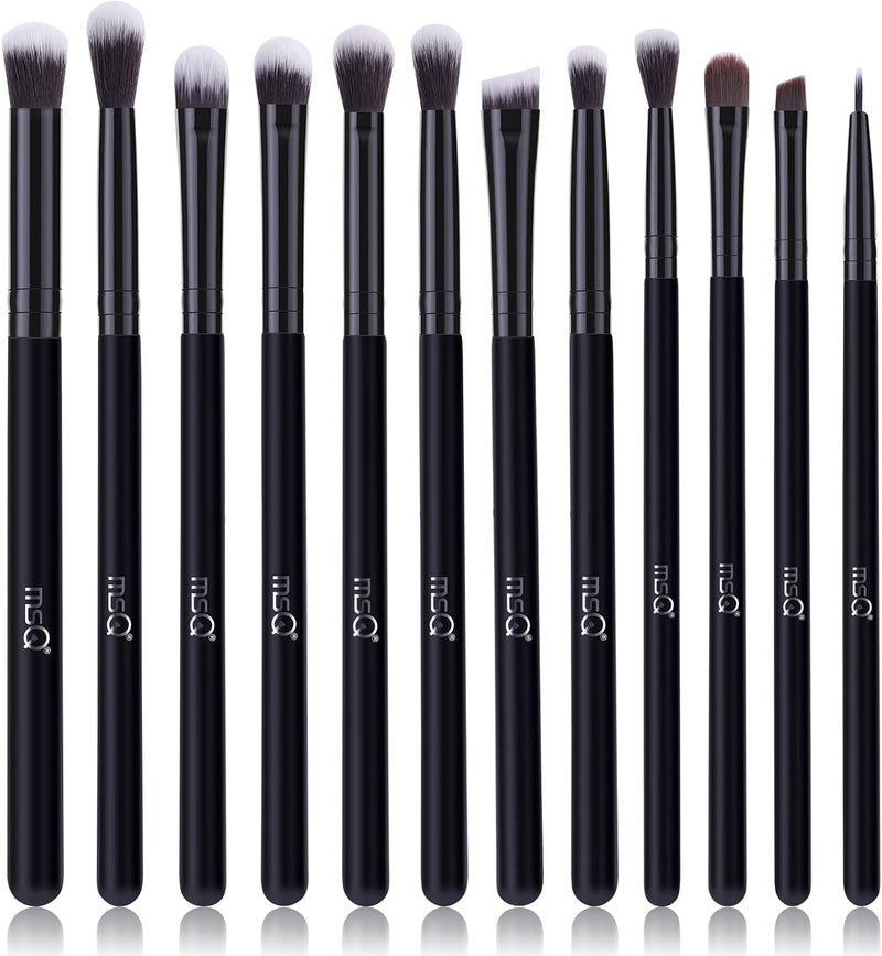 MSQ Eyeshadow Brushes 12Pcs Professional Eye Makeup Brush SetEye Makeup Brushes Set for Concealer Eyeliner EyelashEyebrow Blending Contour Pure Black