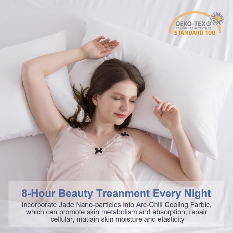 Elegear Cooling Pillow Cases for Hot Sleepers, Japanese Q-Max 0.45 Cooling Pillowcases, Both Sides[Cooling/Cotton], Breathable Soft Pillowcase for Hair and Skin, Set of 2-White (Queen (20'' x 30'')) - Image 5