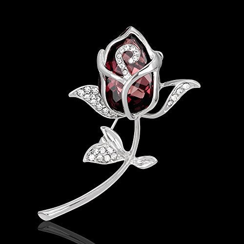 Grtdrm Created Rhinestone Crystal Brooch, Classy Rose Flower Fashion Pin Gift for Women Girls (Rose Gold-White) - Image 5