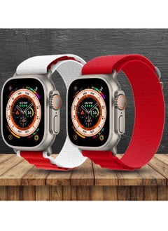 CATANES 2 Pack For Apple Watch Band 49mm 45mm 44mm 42mm Alpine Loop Band Women Men Adjustable with Metal G-Hook Strap for iWatch Ultra Series SE 8/7/6/5/4/3/2/1 Red/White  - Image 2
