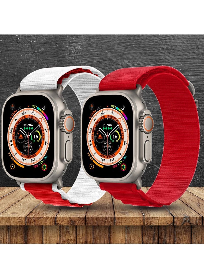 CATANES - 2 Pack For Apple Watch Band 49mm 45mm 44mm 42mm Alpine Loop Band Women Men Adjustable with Metal G-Hook Strap for iWatch Ultra Series SE 8/7/6/5/4/3/2/1 Red/White - Image 1