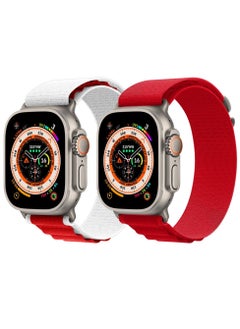 CATANES 2 Pack For Apple Watch Band 49mm 45mm 44mm 42mm Alpine Loop Band Women Men Adjustable with Metal G-Hook Strap for iWatch Ultra Series SE 8/7/6/5/4/3/2/1 Red/White  - Image 3