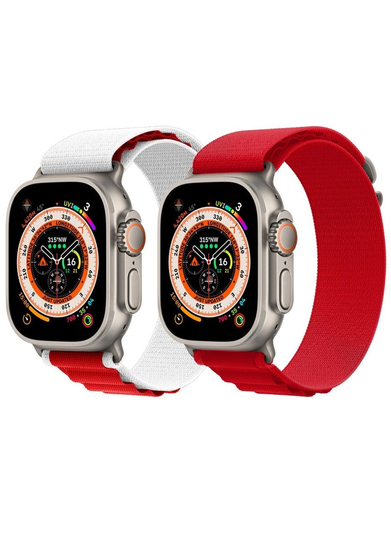 CATANES - 2 Pack For Apple Watch Band 49mm 45mm 44mm 42mm Alpine Loop Band Women Men Adjustable with Metal G-Hook Strap for iWatch Ultra Series SE 8/7/6/5/4/3/2/1 Red/White - Image 1