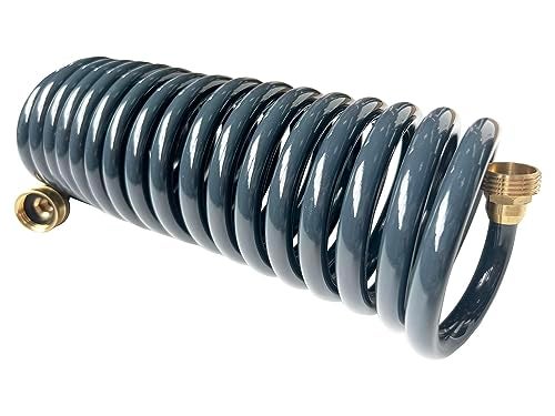 SANFU خرطوم مياه حديقة SANFU PU القابل للسحب 3/8"ID(9.5 x 12.7mm) x 15ft مع وصلات نحاسية 3/4 بوصة، خارجي، مثالي للقوارب والسفن، رمادي (15') - Image 1