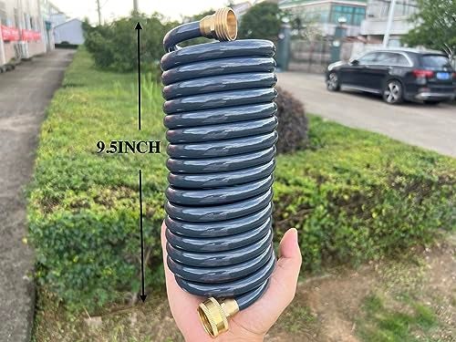 SANFU خرطوم مياه حديقة SANFU PU القابل للسحب 3/8"ID(9.5 x 12.7mm) x 15ft مع وصلات نحاسية 3/4 بوصة، خارجي، مثالي للقوارب والسفن، رمادي (15') - Image 2