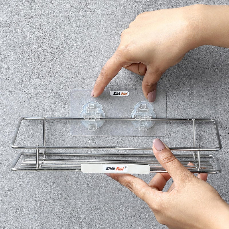 SF - Stick Fast Stainless Steel Self-Adhesive Miniclassy Bathroom Shelf With 3M Sticker For Wall Mount Multipurpose Kitchen & Bathroom Storage Organizer Tray Rack (Sf-Miniclassy-Shelf) - Image 2