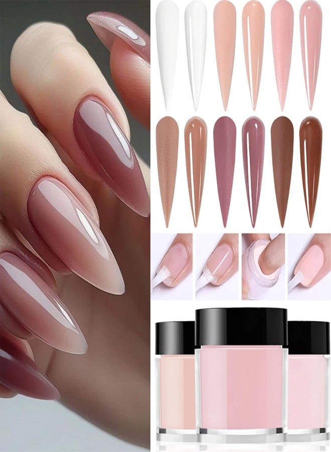 Bellecrey 6Colors/Set Acrylic Powder Glitters Acrylic Powder Professional Pink Clear White and Nude Polymer For Nails Extension 3D Tips Carving French Nude Pink Sculpting Crystal Nail Dipping - Image 4