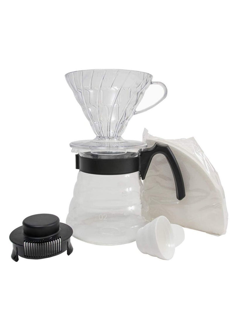 هاريو مجموعة ملحقات تحضير لماكينة القهوة مكونة من قمع تقطير وملعقه وسيرفر زجاجي وفلتر مقاس 02 - Image 1