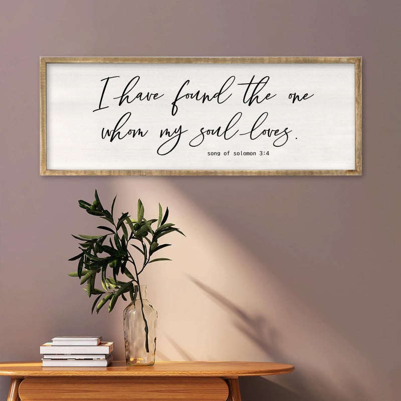 RLWangChao Inspirational Christian Wall Decor I Have Found the One Whom My Soul Loves Sign 32Ã—12 Inch Song of Solomon 3:4 for Master Bedroom Above Over Bed Large Wood Framed Wall Hanging Art (Wood) - Image 5