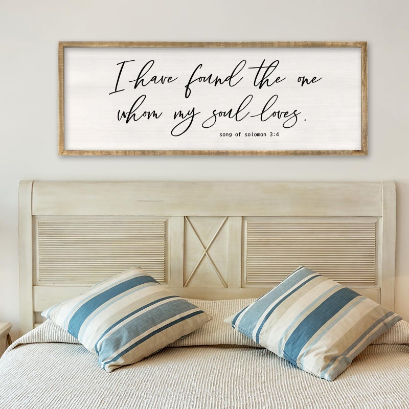 RLWangChao Inspirational Christian Wall Decor I Have Found the One Whom My Soul Loves Sign 32Ã—12 Inch Song of Solomon 3:4 for Master Bedroom Above Over Bed Large Wood Framed Wall Hanging Art (Wood) - Image 3
