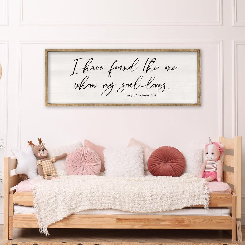 RLWangChao Inspirational Christian Wall Decor I Have Found the One Whom My Soul Loves Sign 32Ã—12 Inch Song of Solomon 3:4 for Master Bedroom Above Over Bed Large Wood Framed Wall Hanging Art (Wood) - Image 4